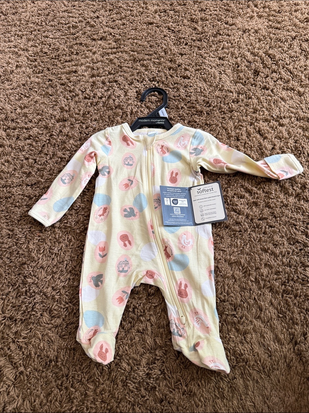 Soft Yellow Footed One-Piece with Pastel Animal Prints - Softest